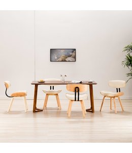 Eetkamerstoelen 4 st gebogen hout en kunstleer crème