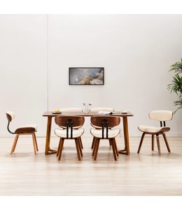Eetkamerstoelen 6 st gebogen hout en kunstleer crème