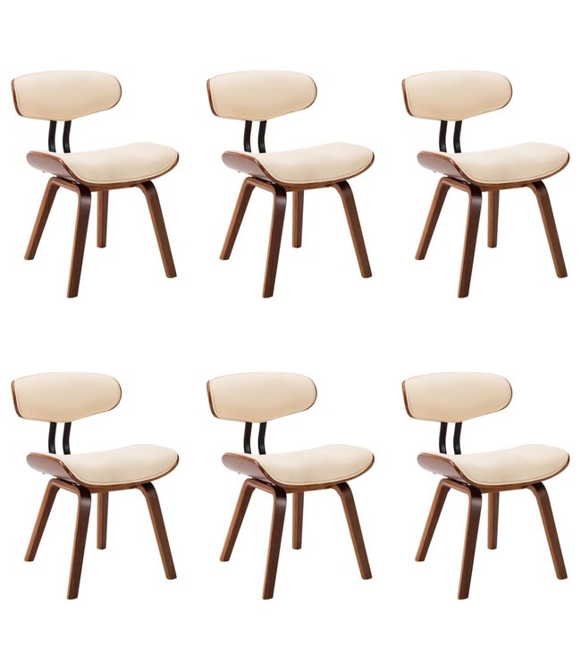 Eetkamerstoelen 6 st gebogen hout en kunstleer crème