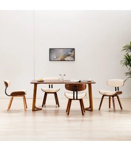 Eetkamerstoelen 4 st gebogen hout en kunstleer crème