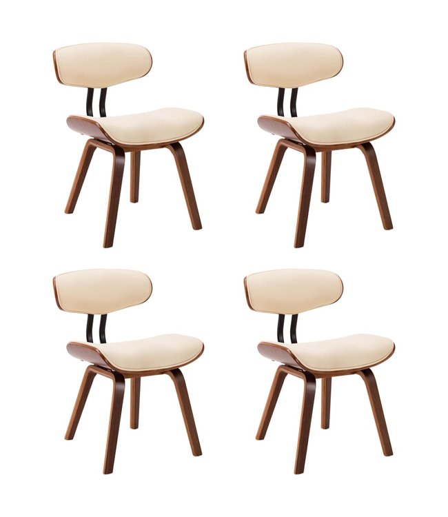 Eetkamerstoelen 4 st gebogen hout en kunstleer crème