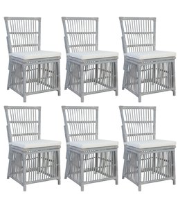Eetkamerstoelen met kussens 6 st natuurlijk rattan grijs