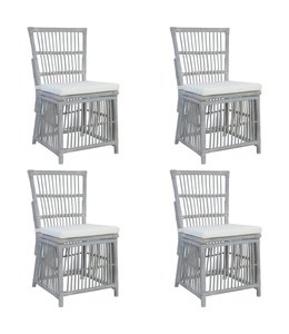 Eetkamerstoelen met kussens 4 st natuurlijk rattan grijs