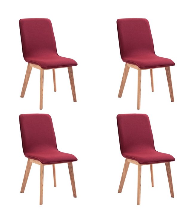 Eetkamerstoelen 4 st stof en massief eikenhout rood