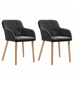 Eetkamerstoelen 2 st stof en massief eikenhout donkergrijs