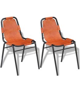 Eetkamerstoelen 2 st echt leer bruin
