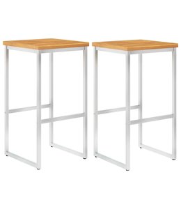 Barstoelen 2 st massief acaciahout en roestvrij staal