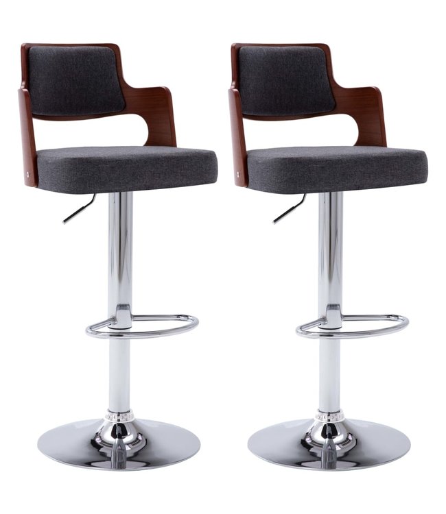 Barkrukken 2 st gebogen hout en stof donkergrijs