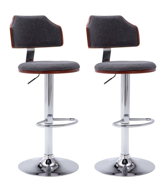 Barkrukken 2 st gebogen hout en stof donkergrijs