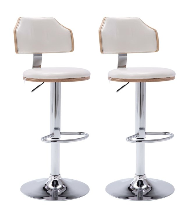 Barkrukken 2 st gebogen hout en kunstleer wit