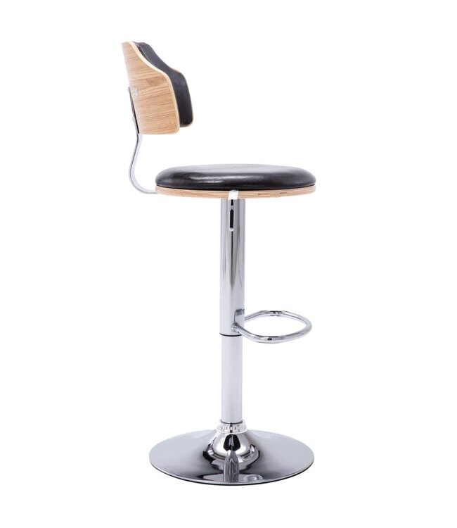 Barkrukken 2 st gebogen hout en kunstleer zwart