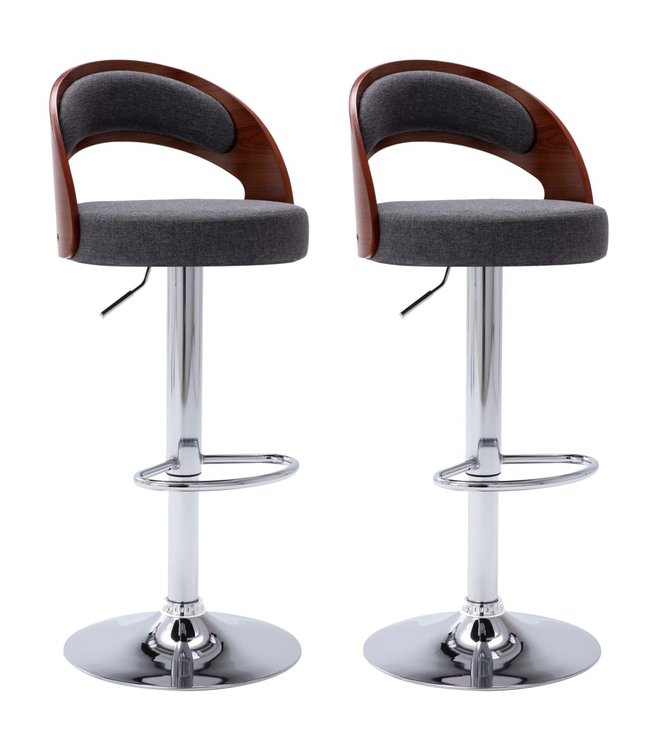 Barkrukken 2 st gebogen hout en stof donkergrijs