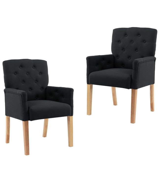 Eetkamerstoelen met armleuningen 2 st stof zwart