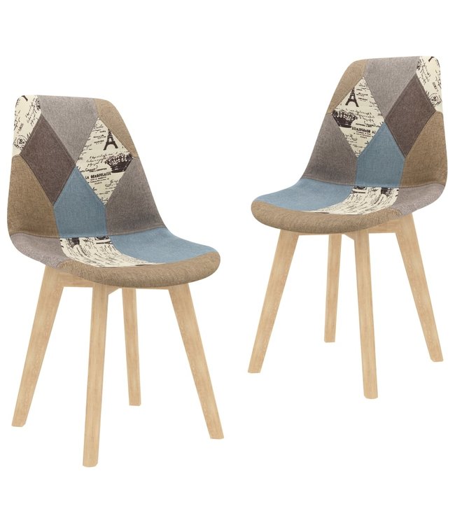 Eetkamerstoelen 2 st met patchwork ontwerp stof grijs