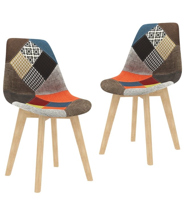 Eetkamerstoelen 2 st met patchwork ontwerp stof meerkleurig