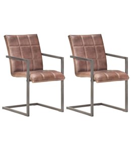 Eetkamerstoelen 2 st echt leer verweerd bruin