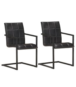 Eetkamerstoelen 2 st echt leer zwart