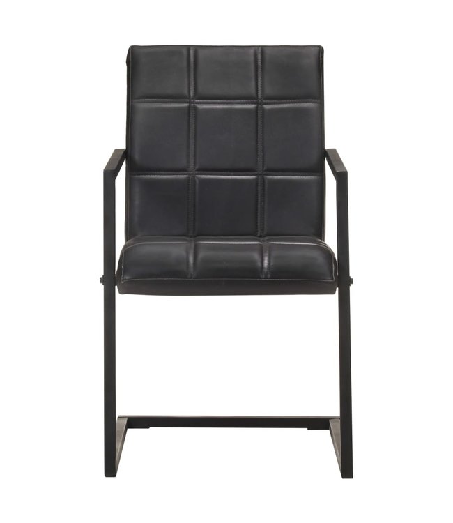 Eetkamerstoelen 2 st echt leer zwart