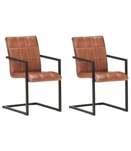 Eetkamerstoelen 2 st echt leer bruin