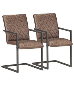 Eetkamerstoelen 2 st echt leer bruin