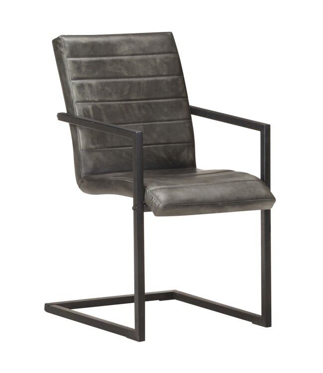 Eetkamerstoelen 2 st echt leer grijs