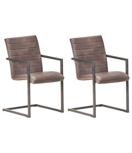 Eetkamerstoelen 2 st echt leer bruin