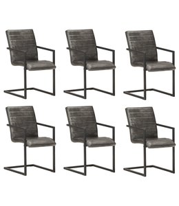 Eetkamerstoelen 6 st echt leer grijs