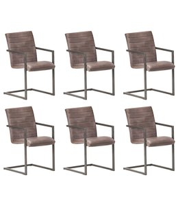 Eetkamerstoelen 6 st echt leer bruin