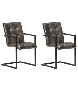 Eetkamerstoelen 2 st echt leer verweerd grijs