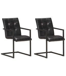 Eetkamerstoelen 2 st echt leer zwart