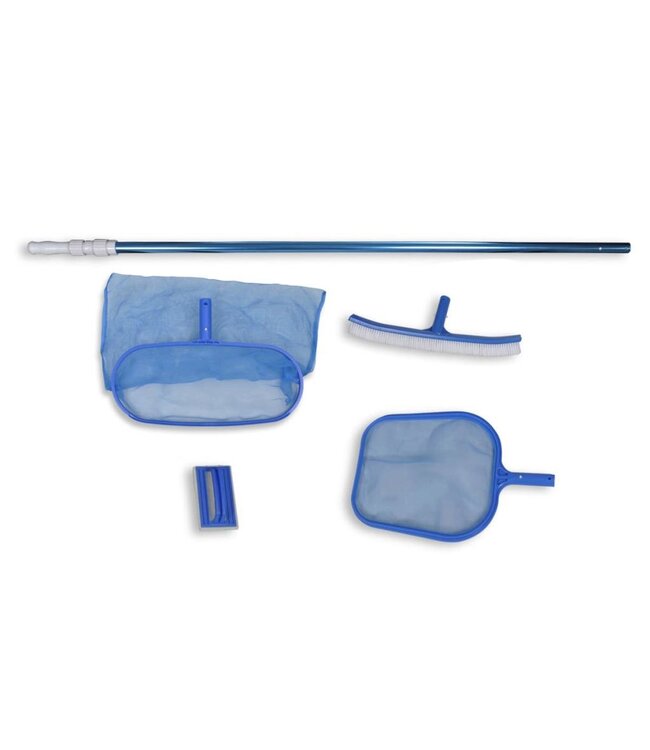 Zwembadset - 2 netten, 1 schrobber, 1 borstel + telescopische paal