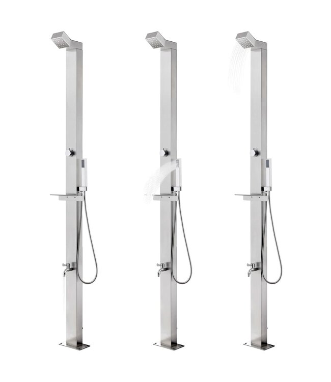 Buitendouche met grijze basis 225 cm roestvrij staal