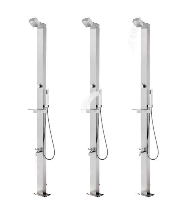 Buitendouche met grijze basis 225 cm roestvrij staal