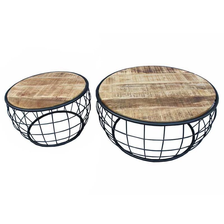 Industriële salontafel set Laura zwart (2 stuks) Gratis verzending!