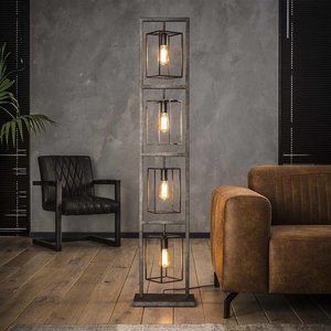 Industriële vloerlamp Roxi 4-lichts oud zilver