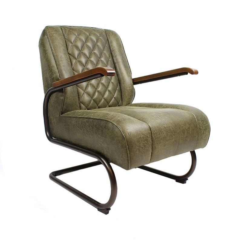 Industriële fauteuil Milan groen leer Gratis LIVIN24