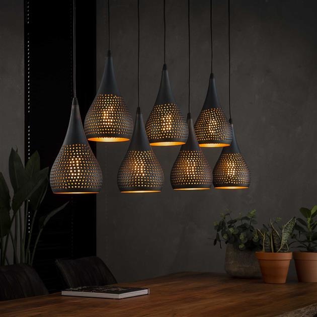 Industriële hanglamp Mia 7lichts druppel zwart/brons