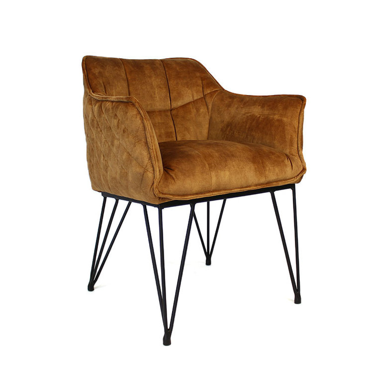 Velvet eetkamerstoel Jayron oker geel/cognac