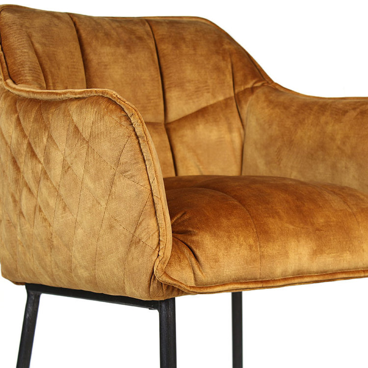 Velvet barkruk Jayron okergeel/ cognac 82 cm