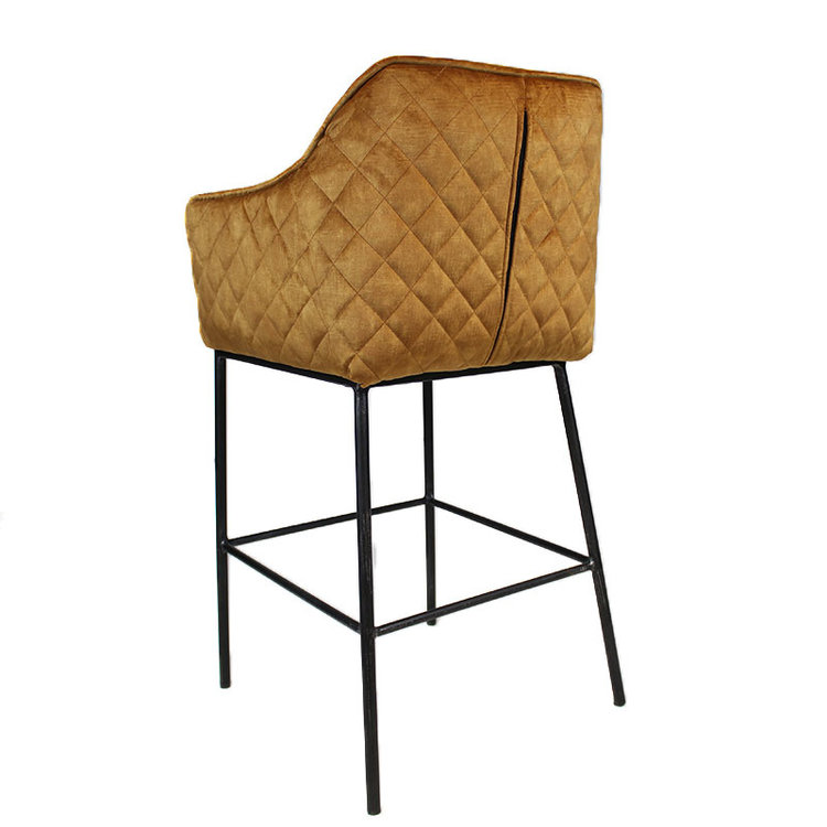 Velvet barkruk Jayron okergeel/ cognac 82 cm