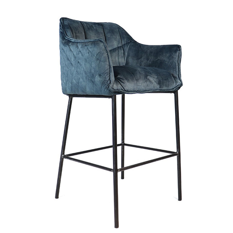 Velvet barkruk Jayron blauw 82 cm