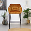 Velvet barkruk Jayron okergeel/ cognac 82 cm