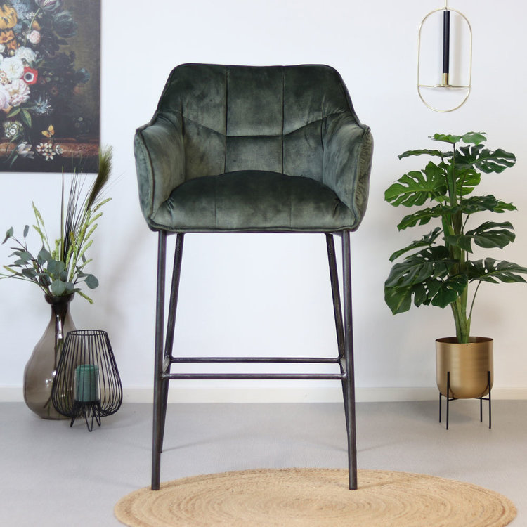 Velvet barkruk Jayron groen 82 cm