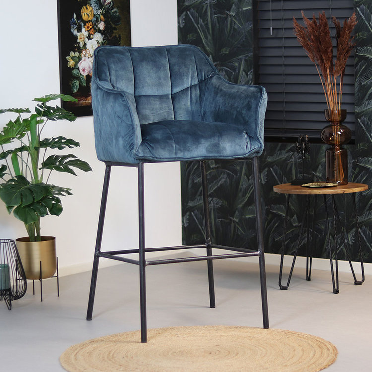 Velvet barkruk Jayron blauw 82 cm