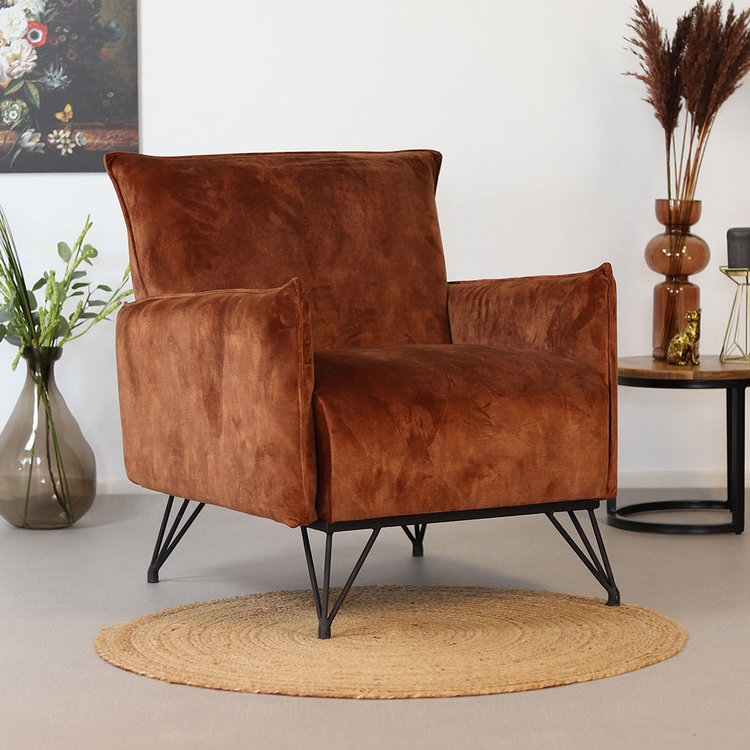 Velvet fauteuil Mika koper