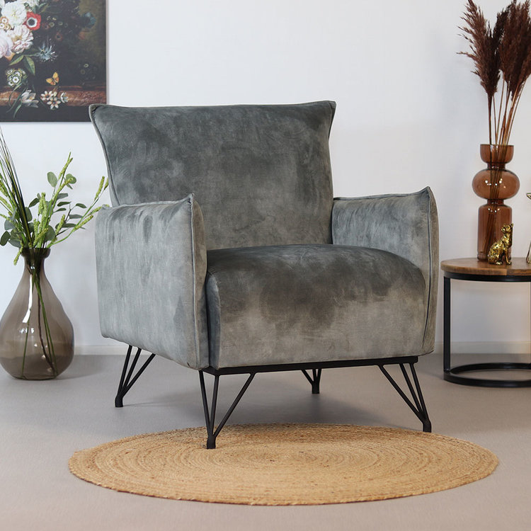 Velvet fauteuil Mika grijs