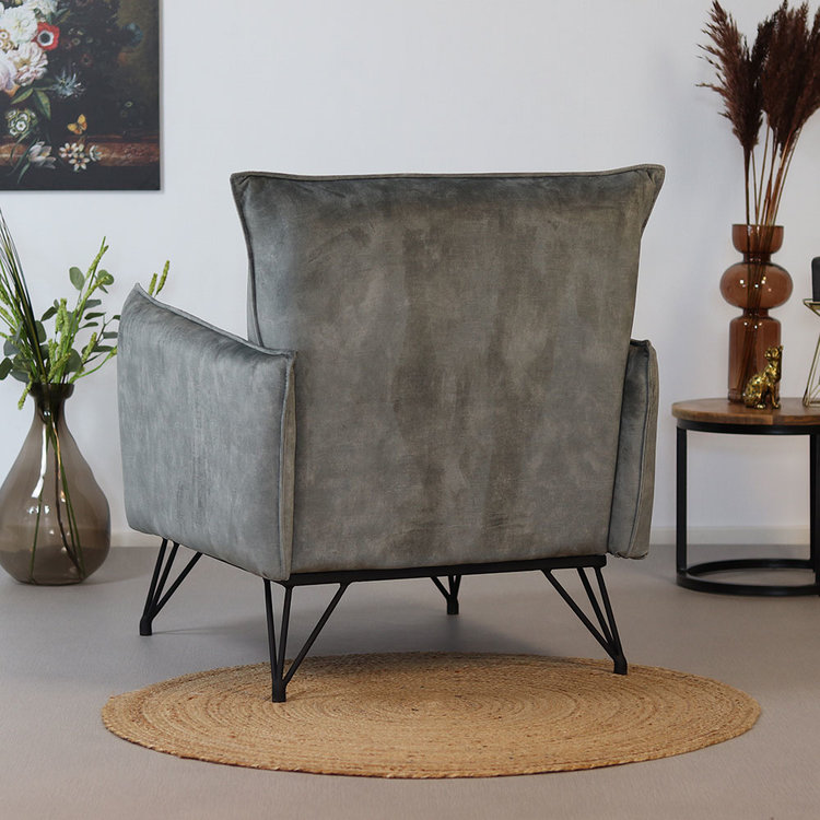 Velvet fauteuil Mika grijs
