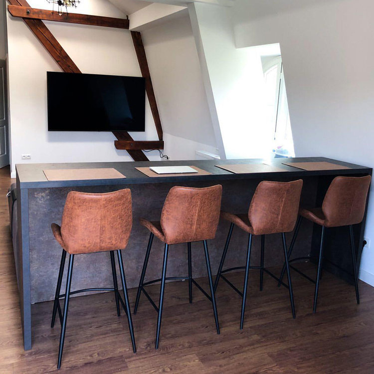 Industriële barkruk Barrel cognac eco-leer 69 cm