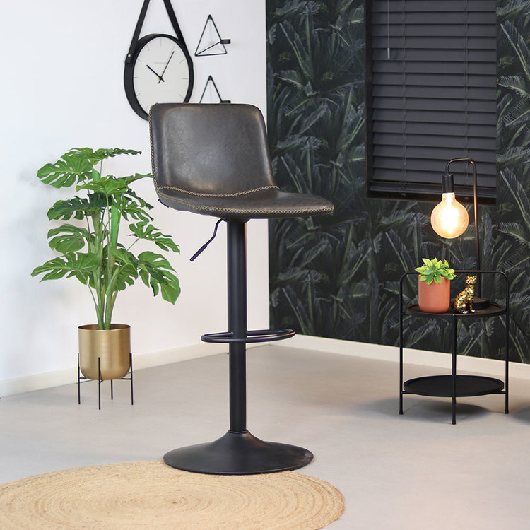 Industriële Barkruk Texas draaibaar eco-leer antraciet 60-76cm
