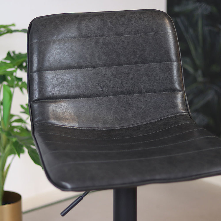 Industriële barkruk Boston leer antraciet 60-76 cm - draaibaar